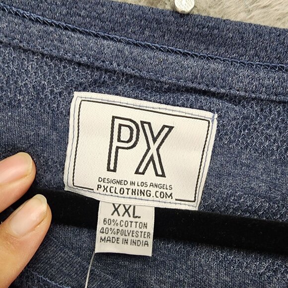 PX Shirt Mens XXL Blue Long Sleeve Pullover Button Henley *NWT* - Picture 2 of 11